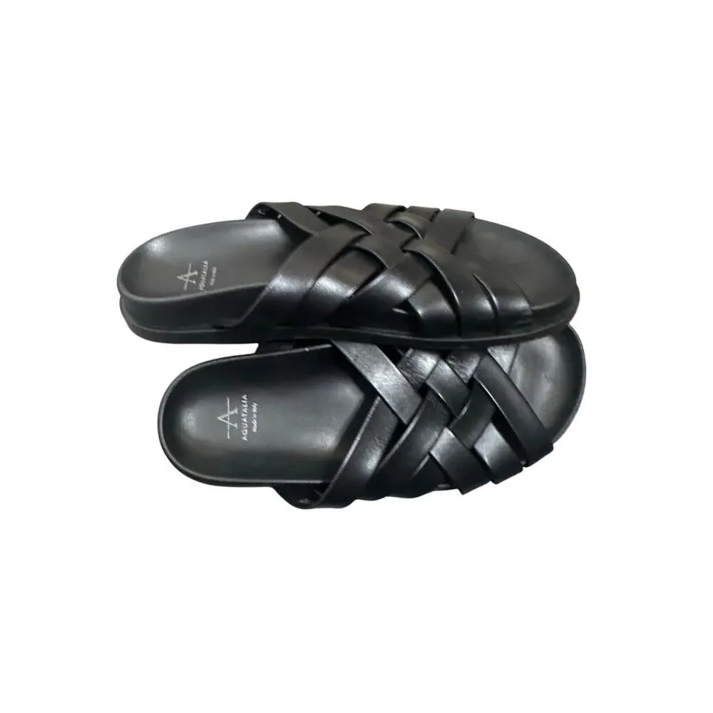 NEW Aquatalia Iselda Woven Leather Slide Sandals Women's Black Size 8